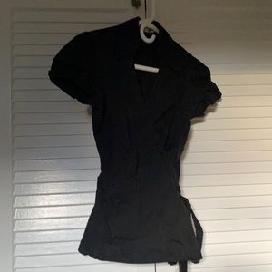 Collared black cross over tie blouse
